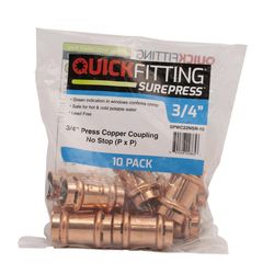 QuickFitting 3/4 in. Press in. Press in. Copper Coupling without Stop 10 pk