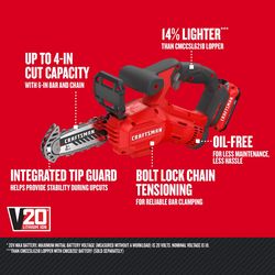 CRAFTSMAN V20 CMCCS320D1 6 in. 20 V Battery Pruning Saw Kit (Battery & Charger)