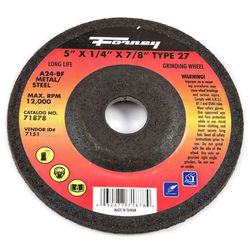 Forney 5 in. D X 7/8 in. X 1/4 in. thick Metal Grinding Wheel 1 pc