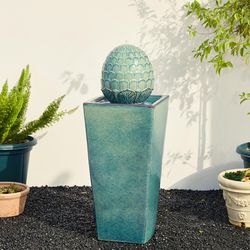 Glitzhome Ceramic Turquoise 35.75 in. H Artichoke Pedestal Fountain