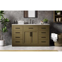 Home Living Single Chestnut Brown Vanity and Top 60 in. W X 22 in. D X 35 in. H