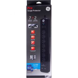 GE 3 ft. L 7 outlets Surge Protector Black 1300 J