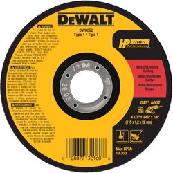 DeWalt 4-1/2 in. D X 7/8 in. X 0.045 in. thick Aluminum Oxide Metal Cut-Off Wheel 1 pc