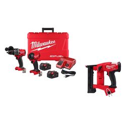 Milwaukee M18 FUEL 2PC Hammer Drill and Impact Driver Combo Kit w Narrow Crown Stapler