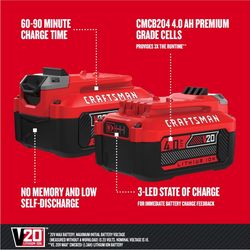 CRAFTSMAN V20 CMCB204-2CK 4 Ah Lithium-Ion Two Battery and Charger 3 pc