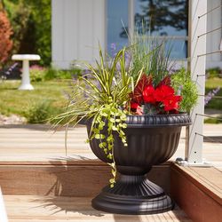 Bloem 14.8 in. H X 17.8 in. D Plastic Grecian Urn Flower Pot Charcoal