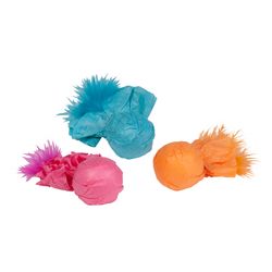 Kylies Brights For Cat Assorted Plastic Paper Ball Rattlers with Feather Cat Toy Large 3 pk