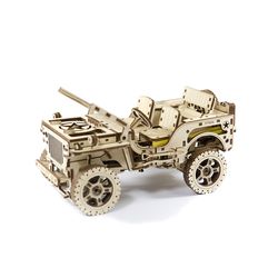 Wooden City Jeep Mechanical 3D Puzzle Model Brown/Yellow
