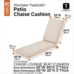 Classic Accessories Montlake Antique Beige Polyester Chaise Cushion 3 in. H X 26 in. W X 80 in. L