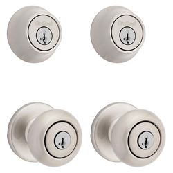 Kwikset SmartKey Security Classic Satin Nickel Entry Knob and Single Cylinder Deadbolt KW1 2-3/4 in.