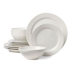 Onieda Entertain 365 White Stoneware Ridge Dinnerware Set 12 pc