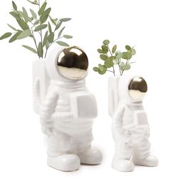 Chive 6 in. H X 3 in. L Glazed White Ceramic Astronaut Flower Vase