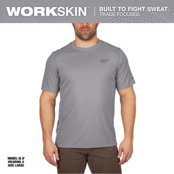 Milwaukee Workskin L Short Sleeve Men's Crew Neck Gray Lightweight Performance Tee Shirt