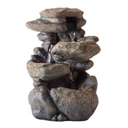 Alpine Polyresin Gray 3-Tier Tabletop Stone Fountain with LED Light