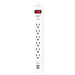 Monster Just Power It Up 3 ft. L 6 outlets Surge Protector w/USB White 1080 J