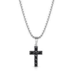 Montana Silversmiths Men's Barbed Wire Cross Black/Silver Necklace Stainless Steel Water Resistant