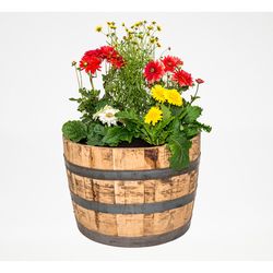 Real Wood Products 17.5 in. H X 26 in. W X 26 in. D Oak Whiskey Barrel Planter Brown