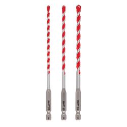 Milwaukee Shockwave Assorted in. X 6 in. L Carbide Hammer Drill Bit Set Hex Shank 3 pc