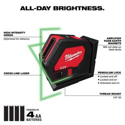 Milwaukee 2 beam Self Leveling Green Cross-Line Laser 165 ft. 1 pc