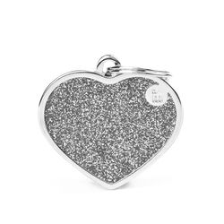 MyFamily Shine Grey Glitter Heart Metal Pet Tags