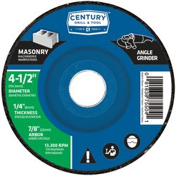 Century Drill & Tool 4-1/2 in. D X 7/8 in. X 1/4 in. thick Masonry Grinding Wheel 1 pc