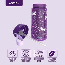 Bentgo 15 oz Purple BPA Free Unicorn Bottle with Straw Cap