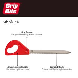 Grip-Rite 12.2 in. Fixed Blade Spear Point Insulation Knife Red 1 pc