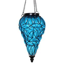 Exhart Blue Glass/Metal 24 in. H X 7 in. L X 7 in. W Tear Shaped Lantern