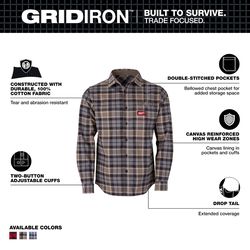 Milwaukee Gridiron L Long Sleeve Men's Collared Gray Flannel Shirt