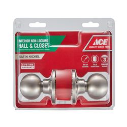 Ace Ball Knob Satin Nickel Passage Lockset 1-3/4 in.