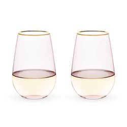 TWINE 18 oz Pink Glass Stemless Wine Glass Set