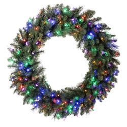 Celebrations Platinum 48 in. D LED Prelit Multicolored Mixed Pine Wreath