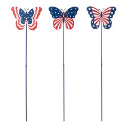 Glitzhome Patriotic Multicolored Iron 24 in. H X 6 in. L X 0.25 in. W Butterflies Yard Stake