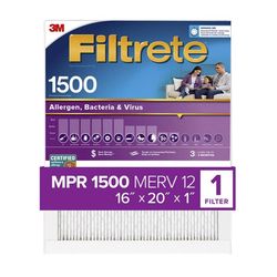 Filtrete 16 in. W X 20 in. H X 1 in. 1500 MPR Pleated Allergen Air Filter 1 pk