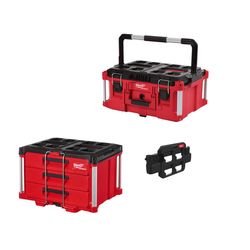 Milwaukee PACKOUT 3 Drawer Tool Box with Large Tool Box and Compact Plate Bundle