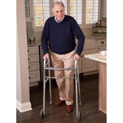 Carex Health Brands Gray Folding Walker W/Wheels Aluminum 37 in. H X 18.63 in. L