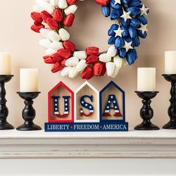 Glitzhome Patriotic USA House Table Decor MDF 1 pk