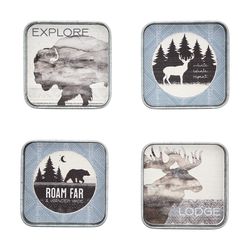 Pavilion Wild Woods Lodge Blue Metal Coaster Set