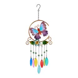 Zingz & Thingz Multi-color Glass/Iron 22 in. Leaves and Butterfly Wind Chime