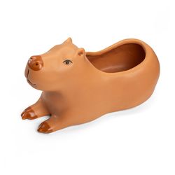 Kikkerland 6.25 in. H X 3.5 in. W X 3.5 in. D Porcelain Planter Brown