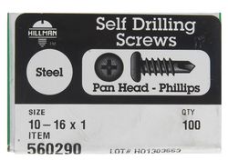 HILLMAN No. 10-16 Ga. X 1 in. L Phillips Pan Head Self-Drilling Screws 100 pk