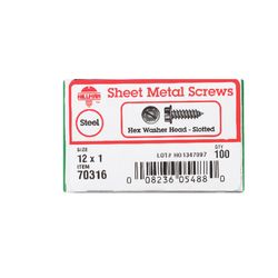 HILLMAN No. 12 Ga. X 1 in. L Slotted Hex Washer Head Sheet Metal Screws 100 pk