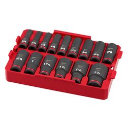 Milwaukee SHOCKWAVE 1/2 in. drive SAE 6 Point Impact Rated Socket Set 15 pc
