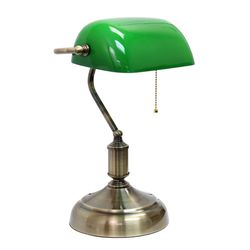 All The Rages Simple Designs 14.75 in. Antique Nickel Green Bankers Lamp