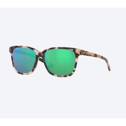 Costa May Sunglasses Men's Shiny Tiger Cowrie Frame Green Mirror 580G Lens Polarized