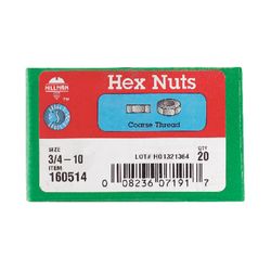 Hillman 3/4 in. Zinc-Plated Steel USS Hex Nut 20 pk