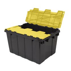Ramtuff 12 gal Black/Yellow Hinged-Lid Tote 12 in. H X 15.25 in. W X 21.75 in. D Stackable
