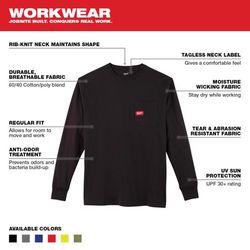 Milwaukee XXL Long Sleeve Unisex Crew Neck Black Heavy Duty Shirt