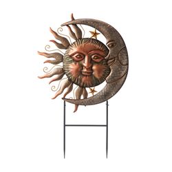Glitzhome Multicolored Metal 36.25 in. H X 23 in. L X 1.5 in. W Sun and Moon Yard Stake