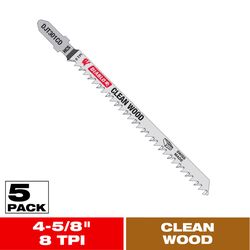 Diablo 4-5/8 in. High Carbon Steel T-Shank Cleamn Wood Jig Saw Blade 8 TPI 5 pk